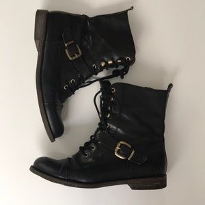 Black leather combat boots